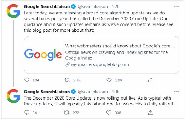 Thông báo chính thức từ google
