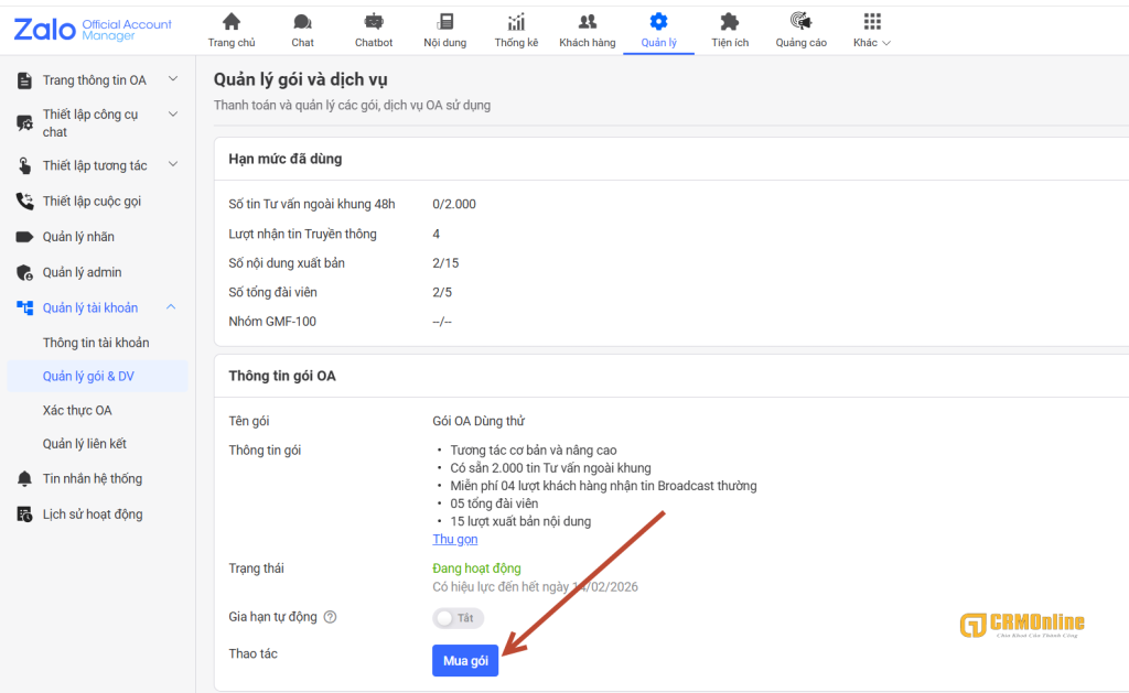 HƯỚNG DẪN TÍCH HỢP CHATBOT AI CRMONLINE VÀO HỆ THỐNG ZALO OA
