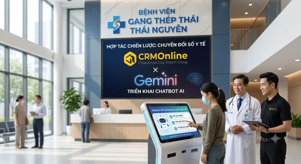 CRMOnline triển khai Chatbot AI tích hợp Gemini cho Bệnh viện Gang Thép Thái Nguyên, tự động tư vấn và trả lời khách hàng trên Fanpage Facebook và Zalo OA, nâng cao chất lượng chăm sóc người bệnh 24/7.