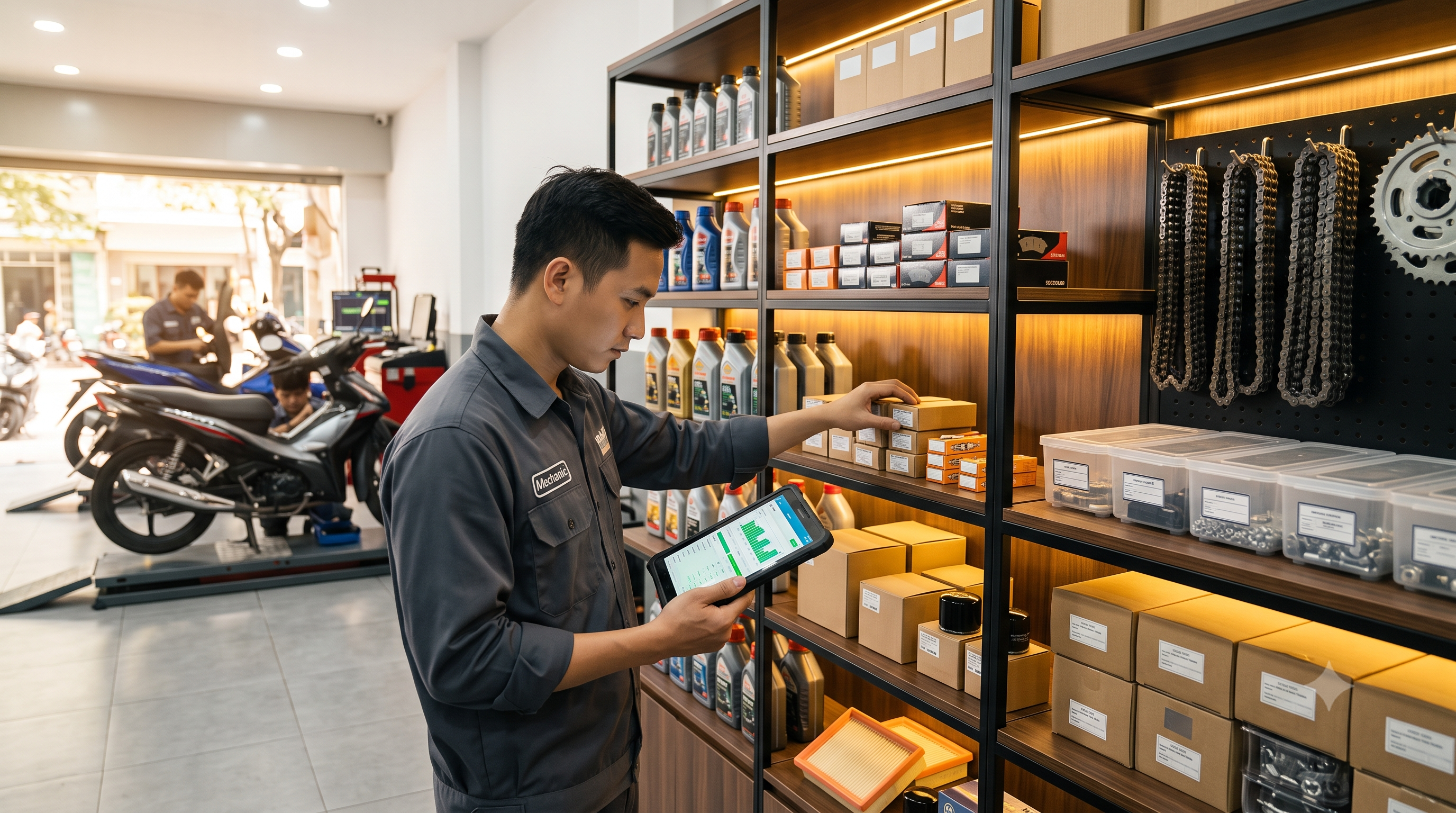 Quản lý phụ tùng và kho cho tiệm sửa xe máy