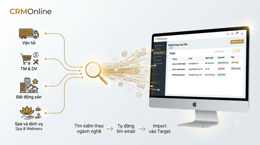 Tự động tìm kiếm email khách hàng theo ngành nghề với CRMOnline